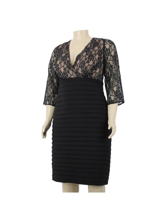 Adrianna Papell Dresses & Skirts - Adrianna Papell $208 Sz 20 Black Tan Lined Lace V Neck Nylon Polyester Dress